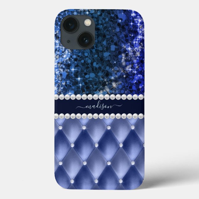 Coques Case-Mate iPhone Paillettes Fille Luxe Étincelant Bleu Marine (Verso)