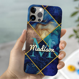 Coque Case-Mate iPhone Paillettes géométriques girly chic or bleu faux