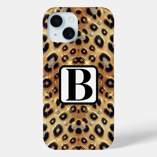 Coques Case-Mate iPhone Paillettes Glam Or Imprimé Léopard Guépard Noir  (Verso)