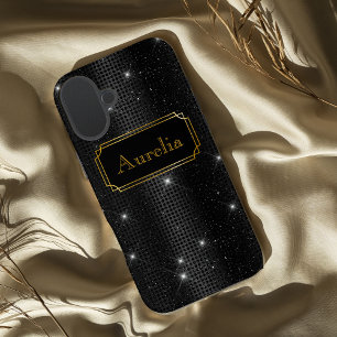 Coque Pour iPhone 16 Plus Paillettes glamour noir brillant