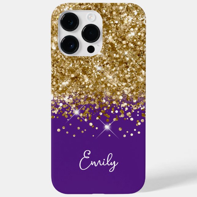 Coques Case-Mate iPhone Paillettes Glamour Violet Royal et Or (Verso)