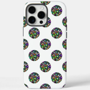 Coque iPhone 16 Pro Max Paillettes Kaléidoscope Points sur Fond Blanc