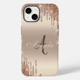 Coque Case-Mate iPhone Paillettes Modernes Gouttes,Monogramme Cuivre