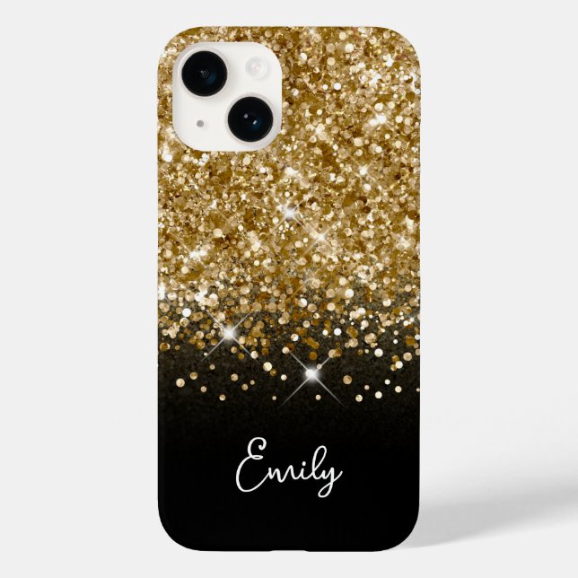Coques Case-Mate iPhone Paillettes Noir et Or Glam (Verso)