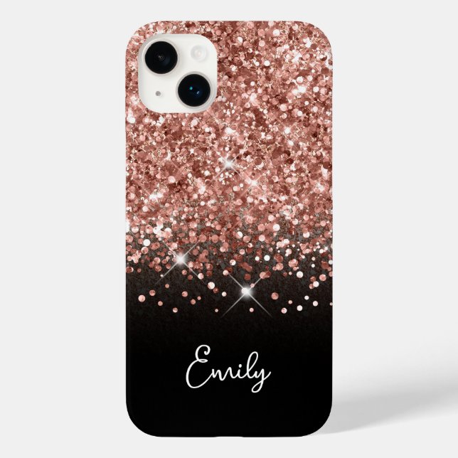 Coques Case-Mate iPhone Paillettes Noir et Or Rose Glam (Verso)