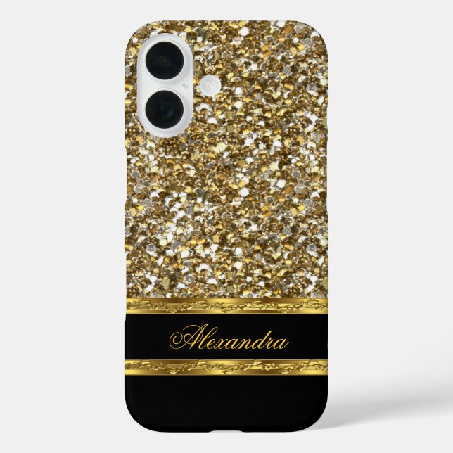 Coques Case-Mate iPhone Paillettes noires et or élégantes (Verso)