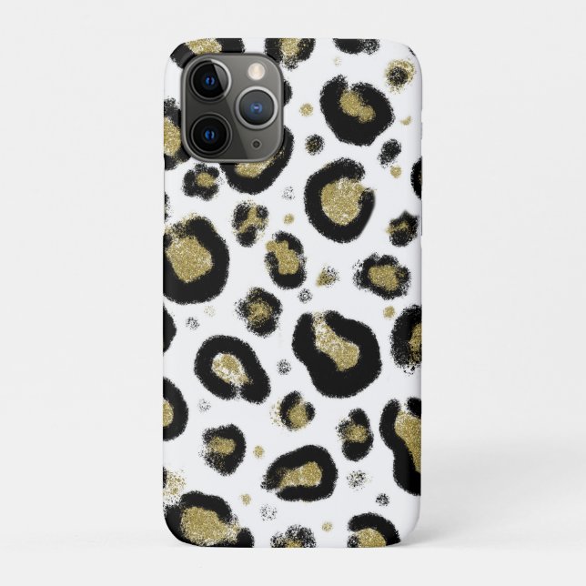 Coques Case-Mate iPhone Paillettes Or Blanc & Imprimé Léopard Guépard Noir (Dos)
