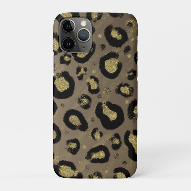 Coques Case-Mate iPhone Paillettes Or Brun & Imprimé Léopard Guépard Noir (Dos)
