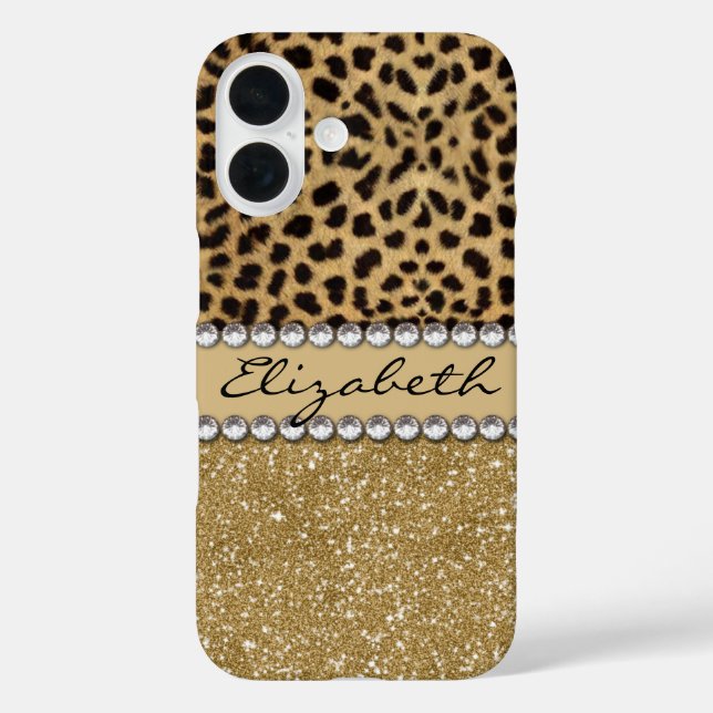 Coques Case-Mate iPhone Paillettes Or Tache de Léopard Rhinestone (Verso)