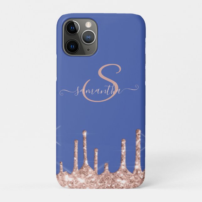 Coques Case-Mate iPhone Paillettes Rose Gold Girly Drips, Monogramme (Dos)