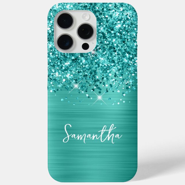 Coques Case-Mate iPhone Paillettes sarcelle turquoise Glam nom (Verso)
