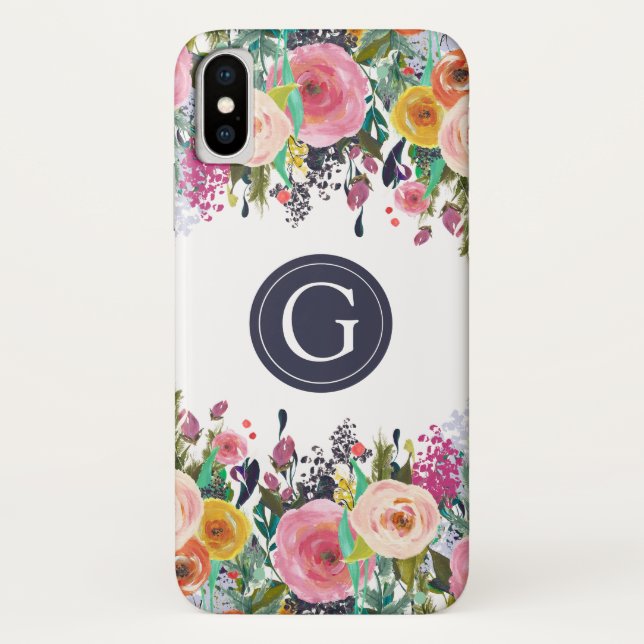 Coques Case-Mate iPhone Painted Floral Personnalisé Initiale iPhone X Coqu (Dos)