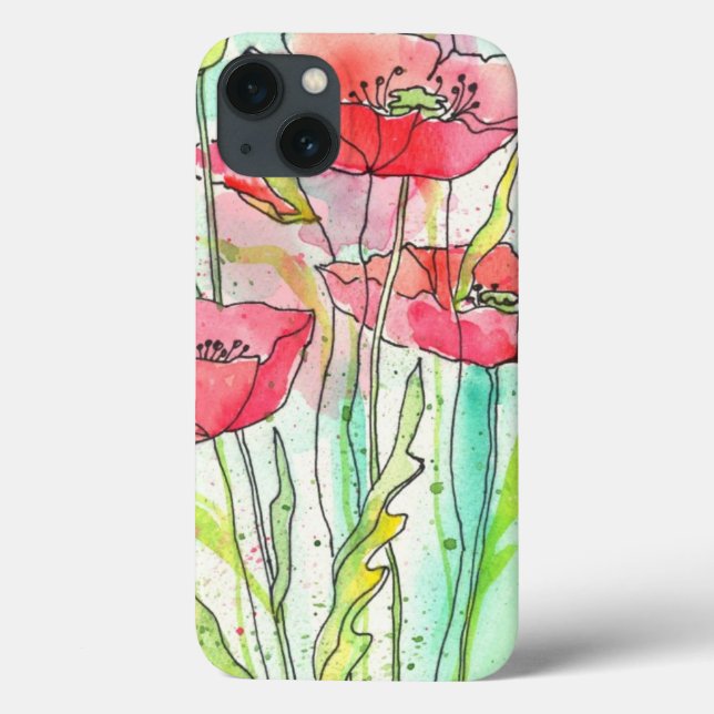 Coques Case-Mate iPhone Painted watercolor poppies (Verso)