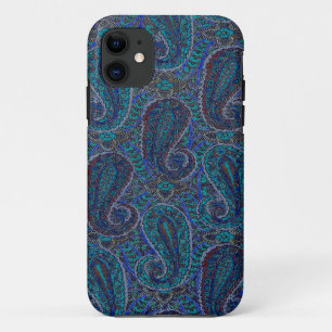 Coque iPhone 11 Paisley Bleu Indien Boho Classique Vintage