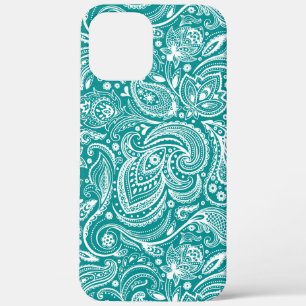 Case-Mate iPhone Case Paisley floral blanc motif sur turquoise