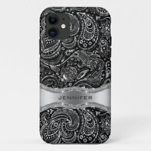 Case-Mate iPhone Case Paisley Florale Noire Et Métallurgique