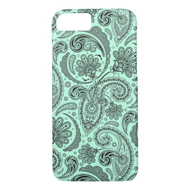 Coques Case-Mate iPhone Paisley Florale Ornée Noire Et Monnaie Verte (Dos)