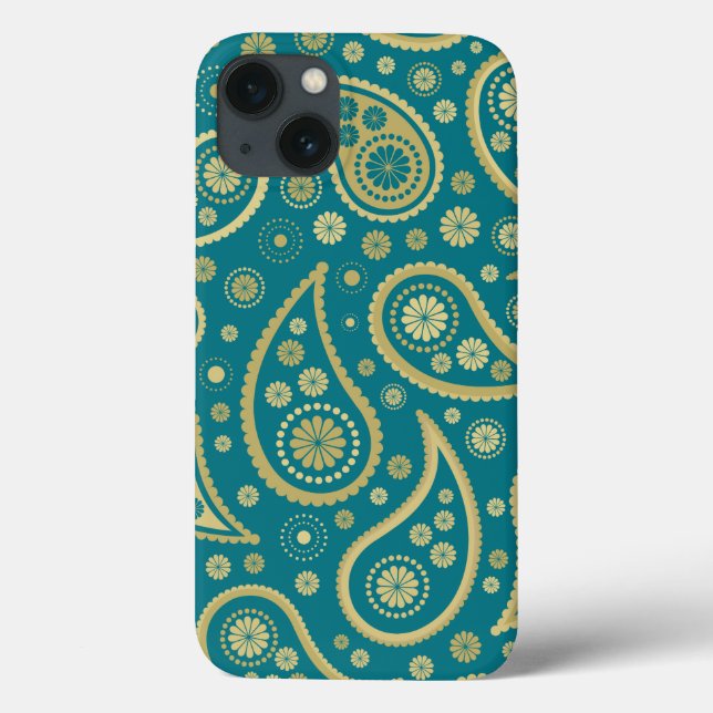 Coques Case-Mate iPhone Paisley Funky Print in Turquoise & Golds (Verso)