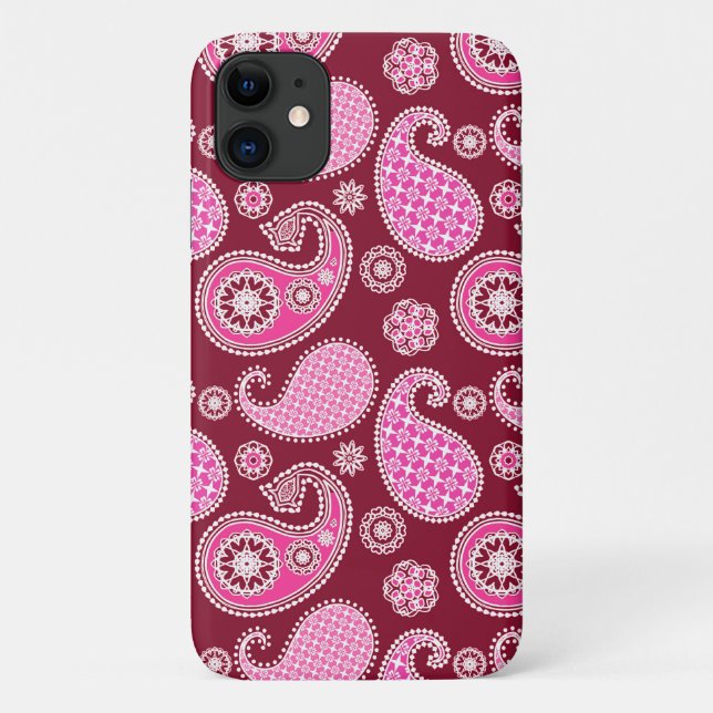 Coques Case-Mate iPhone Paisley motif, Bourgogne, rose et blanc (Dos)