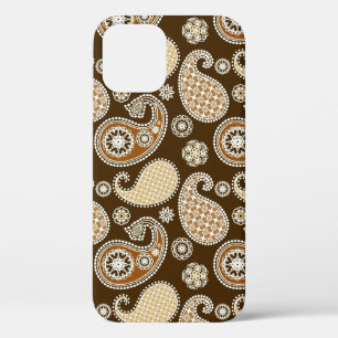 Coque iPhone 12 Pro Paisley motif, Chocolat Brown et Tan