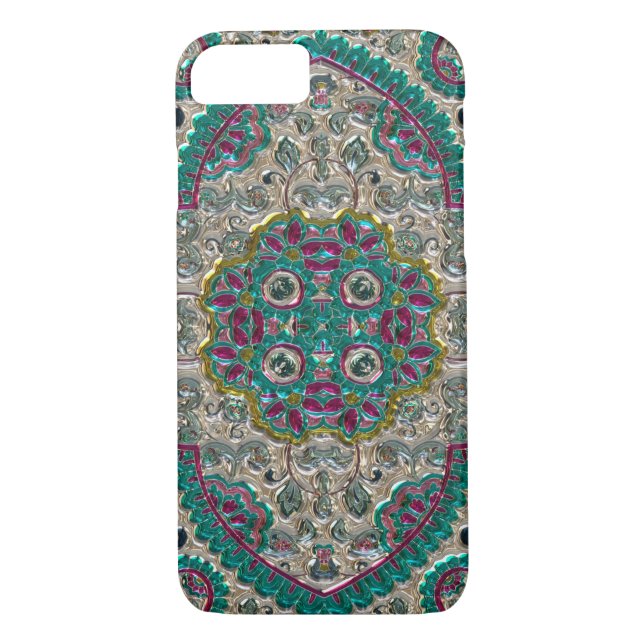 Coques Case-Mate iPhone Paisley motif floral turquoise rose argent bohème (Dos)