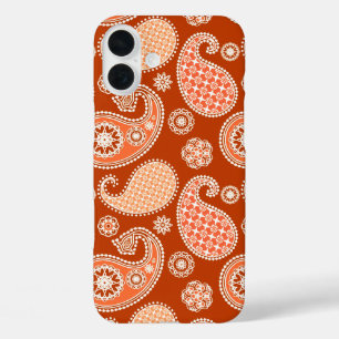 Coque Pour iPhone 16 Plus Paisley motif, Mandarin Orange et Blanc