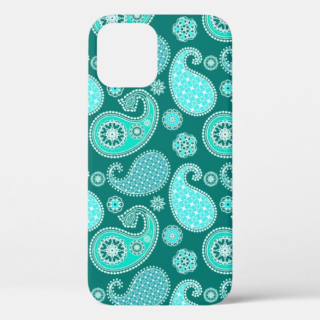 Coques Case-Mate iPhone Paisley motif, Turquoise, Aqua et White (Verso)