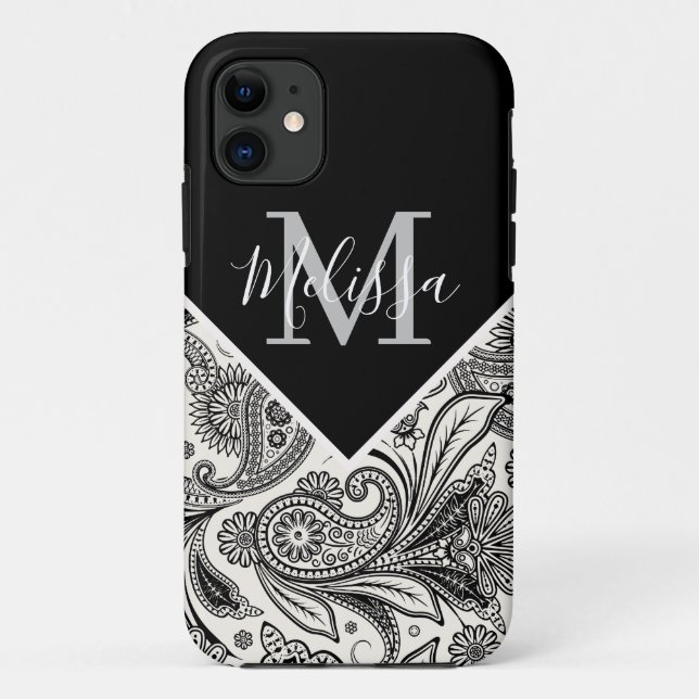 Coques Case-Mate iPhone Paisley noir et blanc    (Dos)