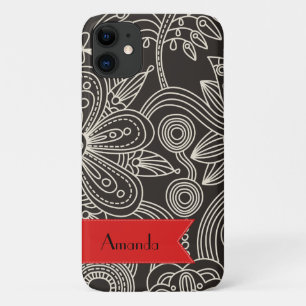 Coque Case-Mate iPhone Paisley Pattern, Black and White, Your Name