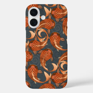 Coque Pour iPhone 16 paisley poisson gris foncé