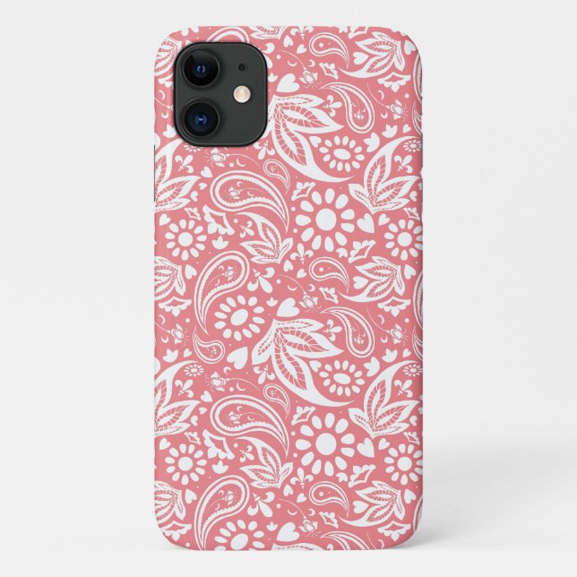 Coques Case-Mate iPhone Paisley rose et blanc féminin (Dos)