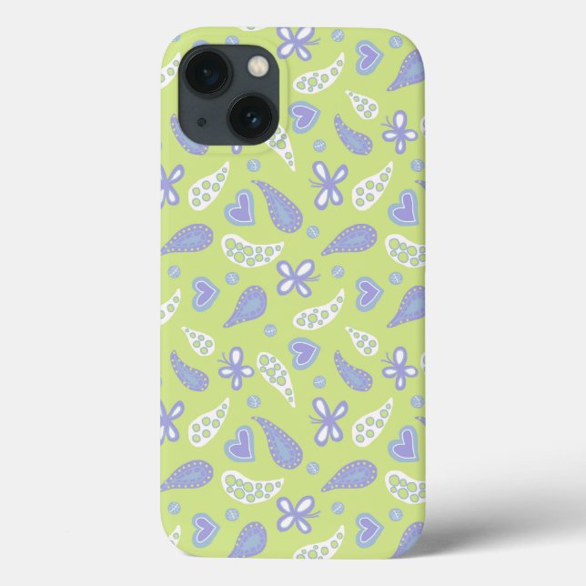 Coques Case-Mate iPhone Paisley Violet et Papillons et Cœurs au Citron (Verso)