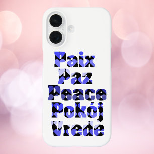 Coque Pour iPhone 16 Paix dans les langues étrangères Cœurs bleus
