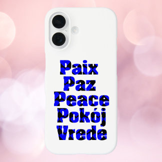 Coque Pour iPhone 16 Paix en différentes langues Coeurs Bleu Noir