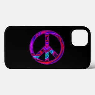 Etui iPhone 13 Paix Psychedelique Noir et Rose Chaud
