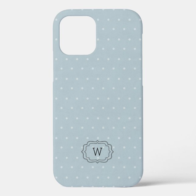 Coques Case-Mate iPhone Pale Bleu Blanc Polka Pot encadré Monogramme (Verso)