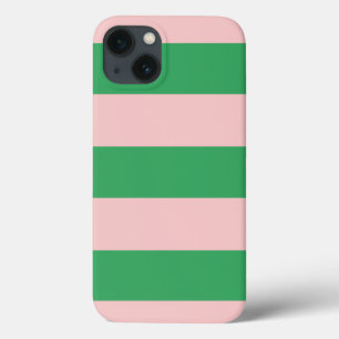 Etui iPhone 13 Pale rose et vert rayures