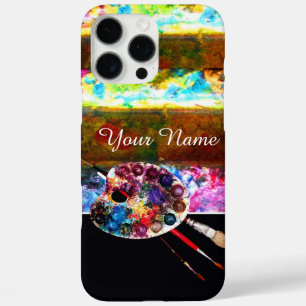 Coque iPhone 16 Pro Max PALETTE DE COULEURS D'ARTISTE ET PINCEAUX ,Noir
