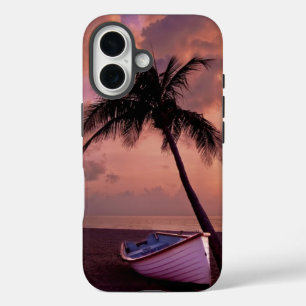 Coque Pour iPhone 16 Palm Tree and Boat Beach Sunset