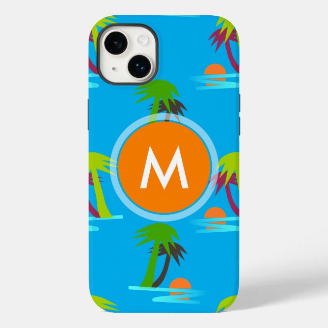 Coques Case-Mate iPhone Palm Tree coucher de soleil Motif de mer Monogramm (Verso)