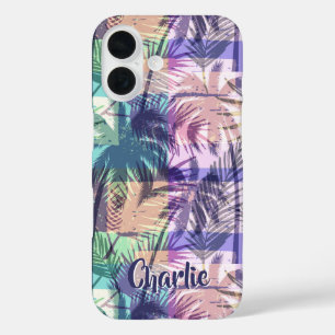 Coque Pour iPhone 16 Palm Trees Motif personnalisation de nom de téléph