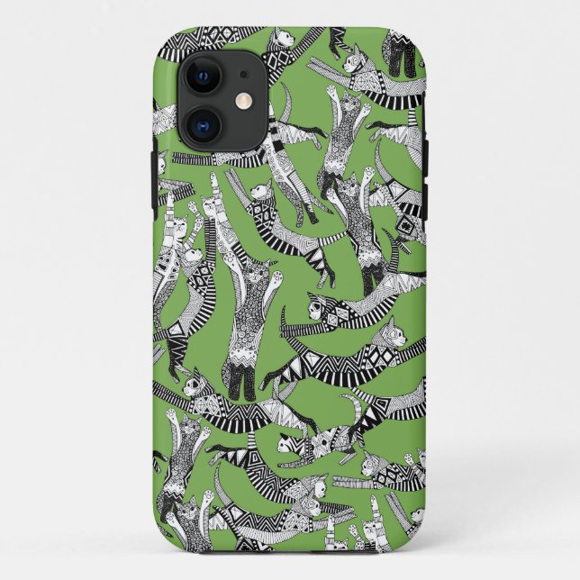 Coques Case-Mate iPhone palme de fête du chat vert (Dos)