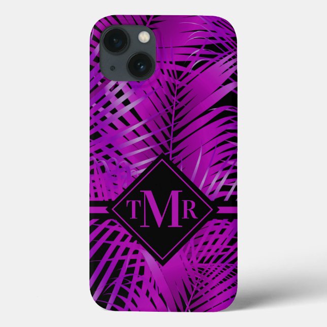 Coques Case-Mate iPhone Palme violet tropicale monogramme (Verso)