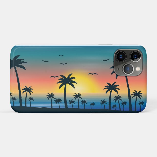 Coques Case-Mate iPhone Palmier de la plage au coucher du soleil (Dos (Horizontal))