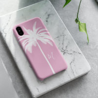 Palmier rose blanc Tropical élégant Monogramme