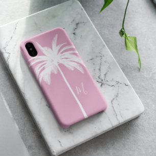 Case-Mate iPhone Case Palmier rose blanc Tropical élégant Monogramme