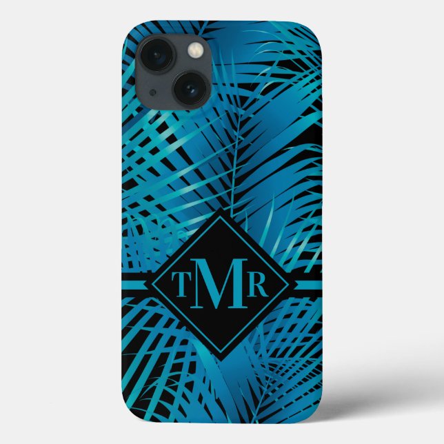 Coques Case-Mate iPhone Palmier Turquoise Tropical Monogrammé (Verso)