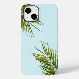 Coque Case-Mate iPhone Palmier Vert Tropical sur Fond Bleu Clair