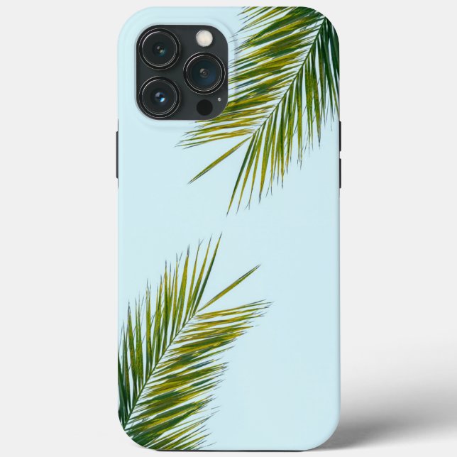 Coques Case-Mate iPhone Palmier Vert Tropical sur Fond Bleu Clair (Verso)