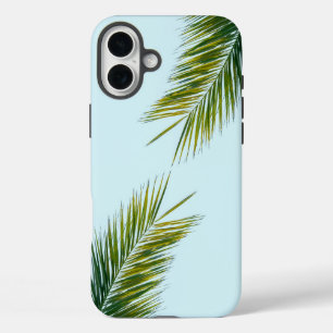 Coque Pour iPhone 16 Plus Palmier Vert Tropical sur Fond Bleu Clair